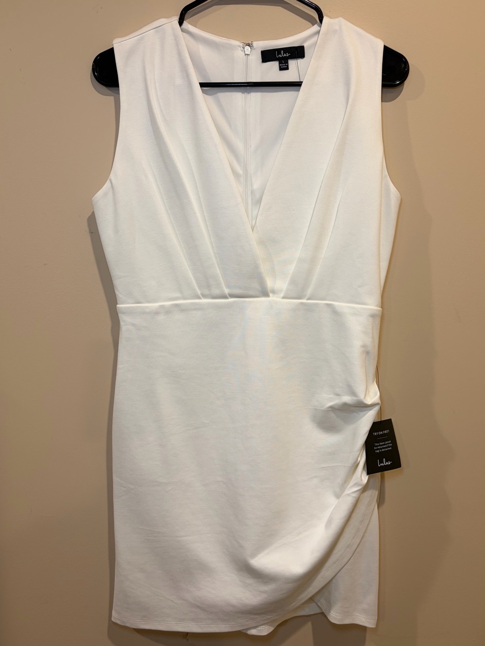 Lulu's White Sleeveless V-Neck Draped Sheath Dress NWT
